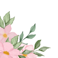 Green leaves and pink flower floral border png