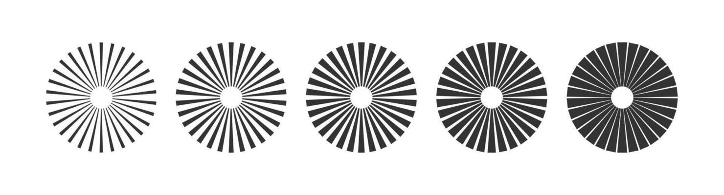 Sunburst radial stripes icon set. Circle sunburst symbol. Sign starburst vector flat.