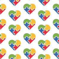 Seamless pattern, multi-colored hearts puzzles on a white background. Print, textile, vector