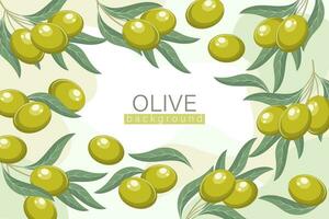 Background with olives. Cosmetic label background, green olives and twigs with leaves on an abstract background, vector
