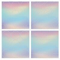 Set of geometric seamless patterns on holographic neon. Shiny hologram texture. Foil pattern. Metallic gradient. Vector