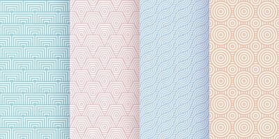 Set of geometric seamless patterns of pastel colors, abstract backgrounds for prints, textiles. Vector