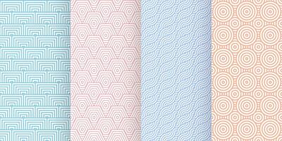 Set of geometric seamless patterns of pastel colors, abstract backgrounds for prints, textiles. Vector