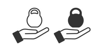 Kettlebell in open hand icon. Offer sports symbol. Sign weigth and palm vector. vector