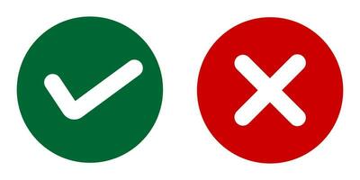 Green check mark and red cross icon.  Positive and negative choice symbol. Sign app button vector. vector