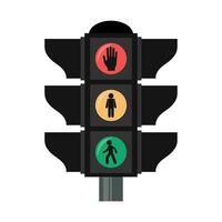 Traffic light with warning signs on a white background. Road semaphore. Illustration in flat style, vector