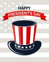 President's Day banner with President's hat on USA flag background. Holiday poster, vector