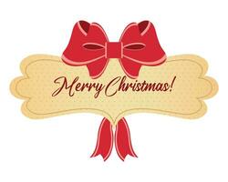 Openwork banner with a congratulatory text Merry Christmas decorated with a red bow. Illustration, vector