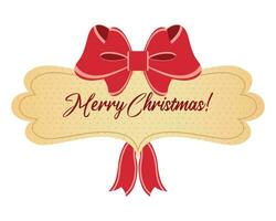 Openwork banner with a congratulatory text Merry Christmas decorated with a red bow. Illustration, vector
