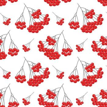 Seamless pattern, brunches of red rowan in the snow on a white background. Print, background, vector