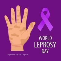 World leprosy day banner with hands and purple awareness ribbon. Healthcare and medicine. Vector