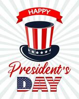 President's Day banner with President's hat on USA flag background. Holiday poster, vector