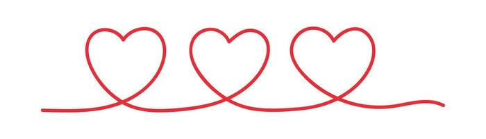 Red continuous line of three heart icon. Love concept symbol. Sygn valentyne vector. vector