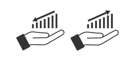 Graph up and down an open palm icon. Offer chart business symbol. Sign finansial graphic and hand vector. vector