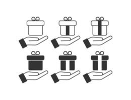 Gift and open hand icon. Give present symbol. Sign make an offer vector. vector