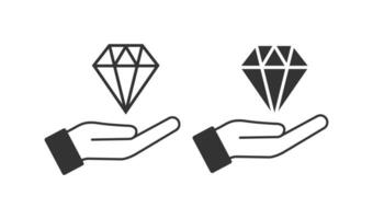 Diamond in open palm icon. Give a gem symbol. Sign have a diamond vector. vector