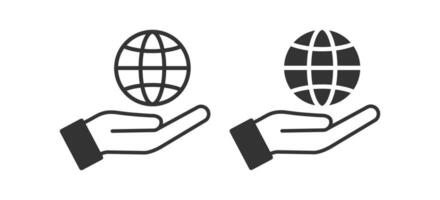 Globe an open palm icon. God holds the world in his hand symbol. Sign earth and hand vector. vector