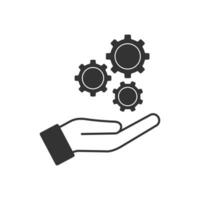 Gears and open hand icon. Mechanic services symbol. Sign cogwheel and hand vector. vector