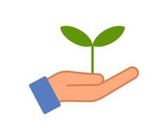 Hand open palm holds the sprout icon. The concept of  ecology symbol. Sign growth vector. vector