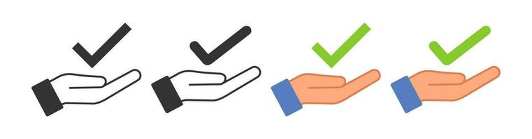 Tick and hand icon. Accept symbol. Sign approval vector. vector