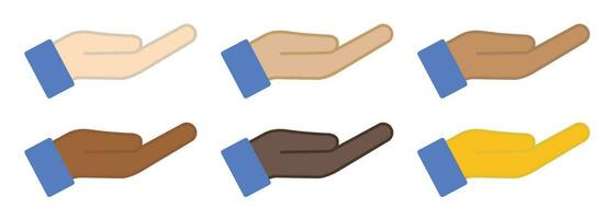 Outstretched palms are different  by a skin icon. Give me and you symbol. Sign assistance vector. vector