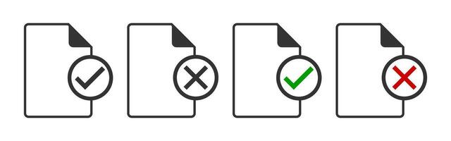 Check and  cross mark documents icon. Positive and negative permision symbol. Sign form, file vector. vector