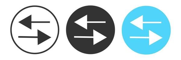 Two arrows transfer icon. White, black, blue app button symbol. Sign reverse vector. vector