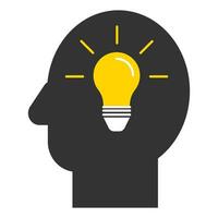 Idea icon. Brain  human and ligth bulb creative knowledge symbol. Sign innovation solution vector. vector