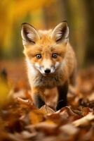 ai generado rojo zorro en el otoño bosque. hermosa salvaje animal en naturaleza. foto