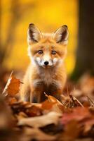 ai generado rojo zorro en el otoño bosque. hermosa salvaje animal en naturaleza. foto