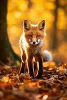 ai generado rojo zorro en el otoño bosque. hermosa salvaje animal en naturaleza. foto