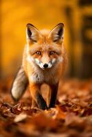 AI generated Red fox in the autumn forest. Beautiful wild animal in nature. photo