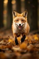 ai generado rojo zorro en el otoño bosque. hermosa salvaje animal en naturaleza. foto