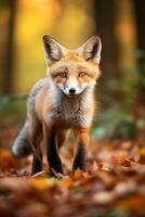 AI generated Red fox in the autumn forest. Beautiful wild animal in nature. photo