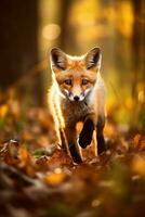 AI generated Red fox in the autumn forest. Beautiful wild animal in nature. photo