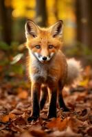 ai generado rojo zorro en el otoño bosque. hermosa salvaje animal en naturaleza. foto