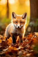 AI generated Red fox in the autumn forest. Beautiful wild animal in nature. photo