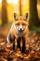 AI generated Red fox in the autumn forest. Beautiful wild animal in nature. photo