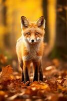 ai generado rojo zorro en el otoño bosque. hermosa salvaje animal en naturaleza. foto