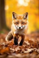 ai generado rojo zorro en el otoño bosque. hermosa salvaje animal en naturaleza. foto