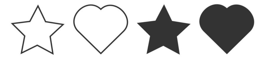 Star, heart icon. Set of white and black signs symbol. Logo media vector. vector