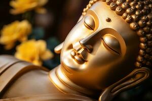 AI generated closeup of Buddha statue in buddhist temple photo