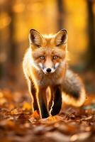 AI generated Red fox in the autumn forest. Beautiful wild animal in nature. photo