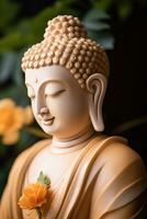 AI generated closeup of Buddha statue in buddhist temple photo