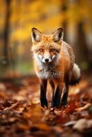 AI generated Red fox in the autumn forest. Beautiful wild animal in nature. photo