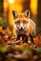 ai generado rojo zorro en el otoño bosque. hermosa salvaje animal en naturaleza. foto