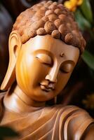 AI generated closeup of Buddha statue in buddhist temple photo