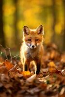 ai generado rojo zorro en el otoño bosque. hermosa salvaje animal en naturaleza. foto