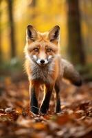 AI generated Red fox in the autumn forest. Beautiful wild animal in nature. photo