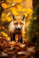 ai generado rojo zorro en el otoño bosque. hermosa salvaje animal en naturaleza. foto